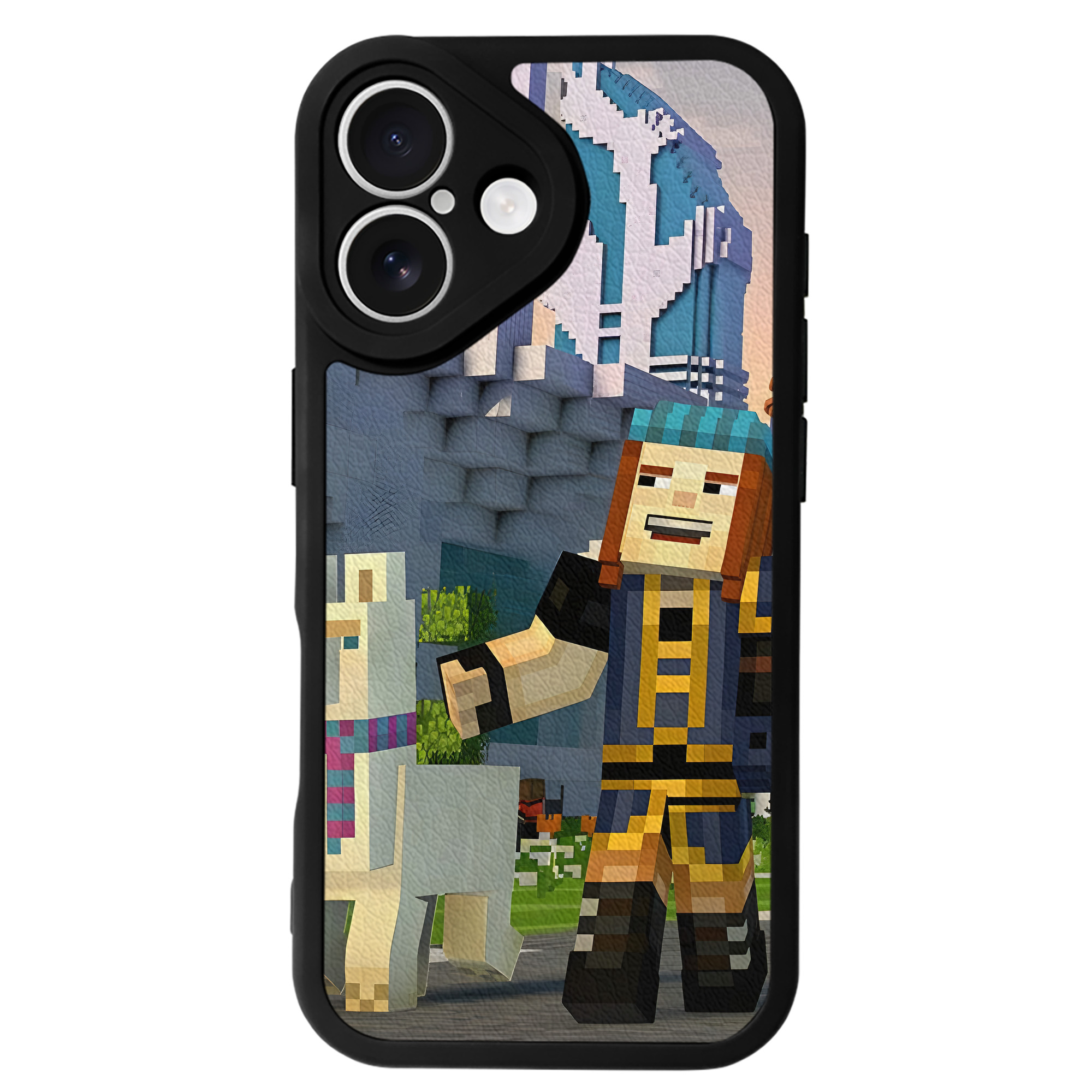 （画像用） マインクラフト ブロックの世界 Minecraft MC Block world 【iPhone 16シリーズ対応】シリコンスマホケース（レザー調） 材質：シリコン